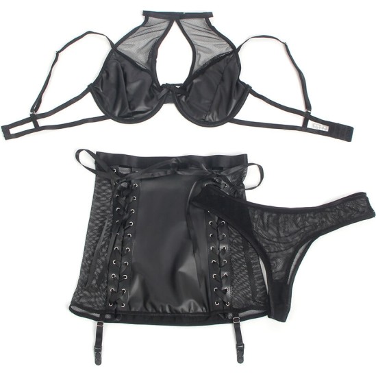 Subblime Sets SUBBLIME - 957599 LEATHER BRA AND SKIRT SET BLACK L/XL