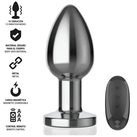 Intense Anal Toys INTENSE - ANAL PLUG 10 VIBRATIONS METAL WITH REMOTE CONTROL L