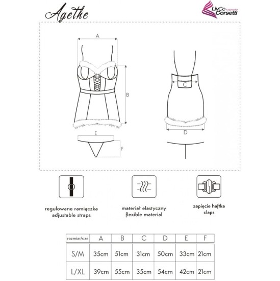 Livco Corsetti Sets LIVCO CORSETTI FASHION - AGETHE LC 90607 CHEMISE + THONG + CHRISTMAS HAT L/XL