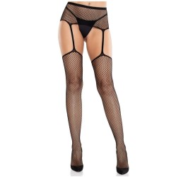 Leg Avenue Hosiery LEG AVENUE - LACE STOCKINGS WITH CROSS AND GARTER BELT BLACK