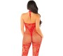 Leg Avenue Bodystockings LEG AVENUE - FLOWER PRINT MESH BODYSTOCKING RED VIENS IZMĒRS