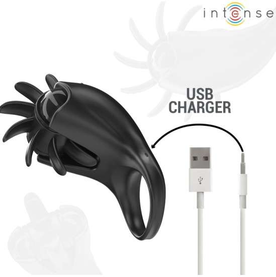 Intense Couples Toys INTENSE - MABEL VIBRATING RING 10 VIBRATIONS WITH CLITORIS STIMULATOR BLACK