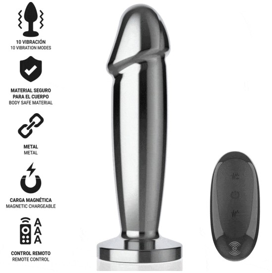 Intense Anal Toys INTENSE - ANAL PLUG 10 VIBRATIONS METAL DILDO WITH REMOTE CONTROL S