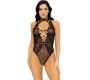 Leg Avenue Bodystockings LEG AVENUE - NET AND LACE KEYHOLE HALTER BODYSUIT ONE SIZE