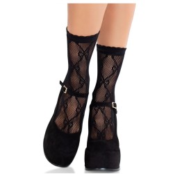 Leg Avenue Hosiery LEG AVENUE - BLACK LACE BOW LACE SOCKS