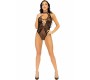Leg Avenue Bodystockings LEG AVENUE - NET AND LACE KEYHOLE HALTER BODYSUIT ONE SIZE