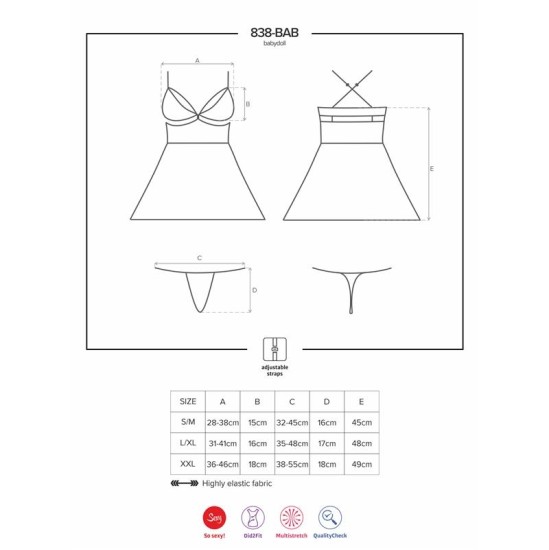 Obsessive Babydoll ja stringide komplekt, must