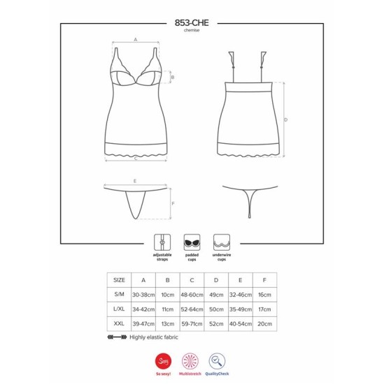 Obsessive 853-CHE-2 Chemise UN siksnu balts